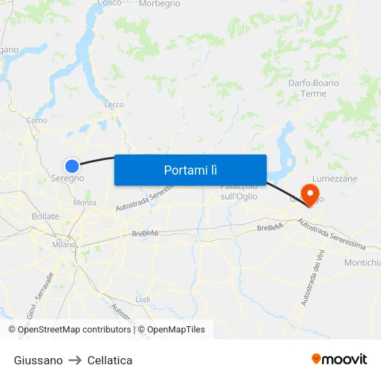 Giussano to Cellatica map