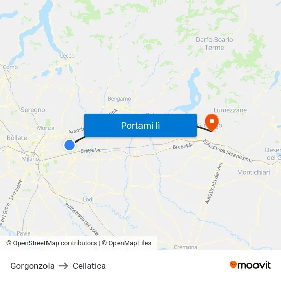 Gorgonzola to Cellatica map
