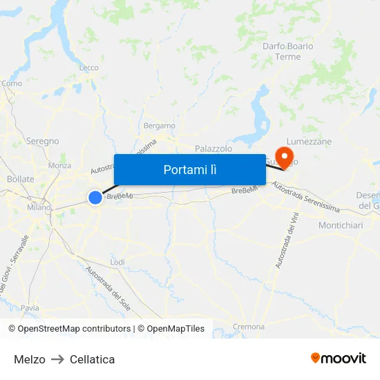 Melzo to Cellatica map