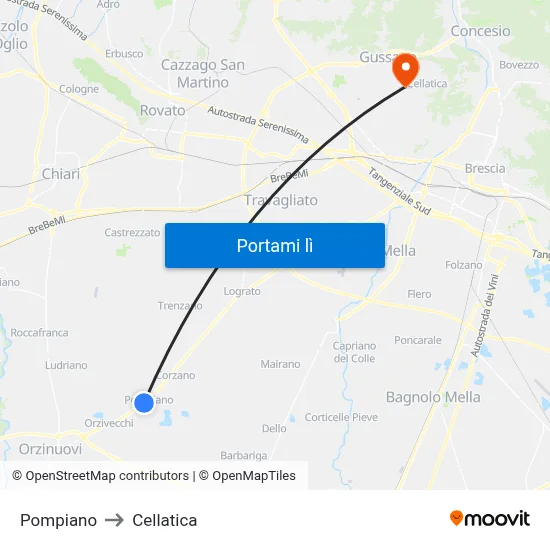 Pompiano to Cellatica map