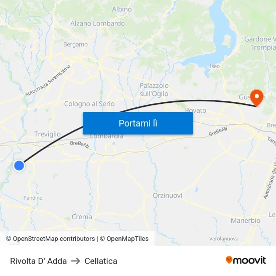 Rivolta D' Adda to Cellatica map