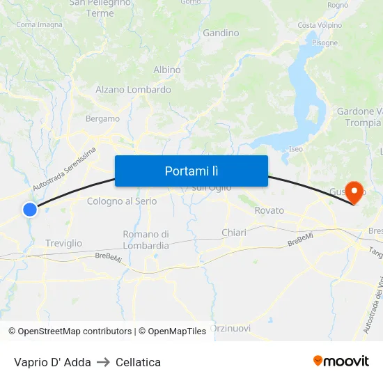 Vaprio D' Adda to Cellatica map