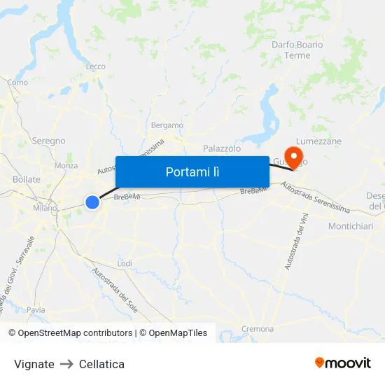 Vignate to Cellatica map
