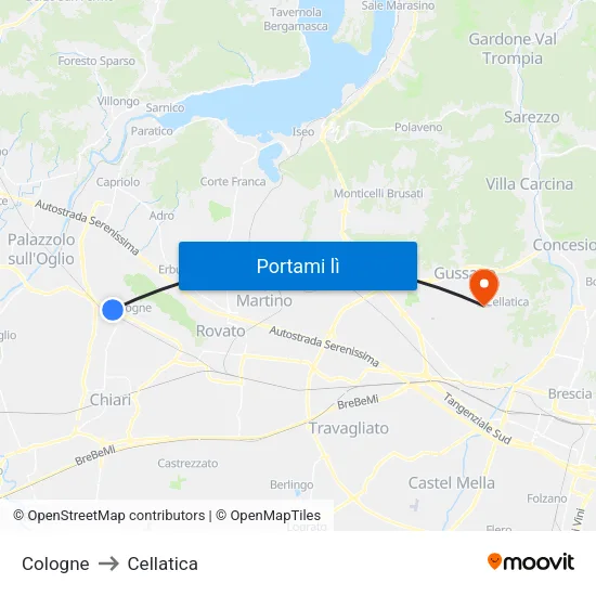 Cologne to Cellatica map