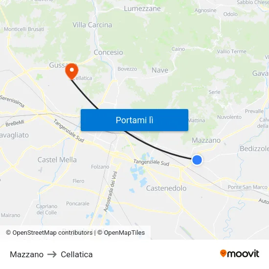 Mazzano to Cellatica map