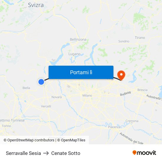 Serravalle Sesia to Cenate Sotto map