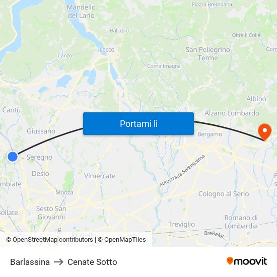 Barlassina to Cenate Sotto map