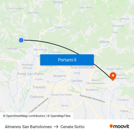 Almenno San Bartolomeo to Cenate Sotto map