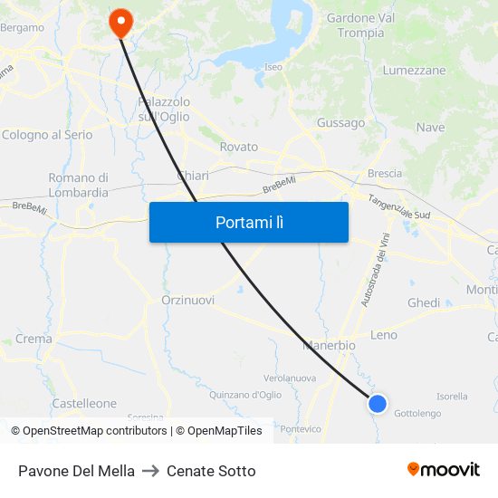Pavone Del Mella to Cenate Sotto map