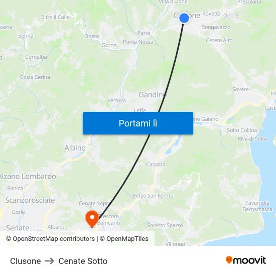 Clusone to Cenate Sotto map