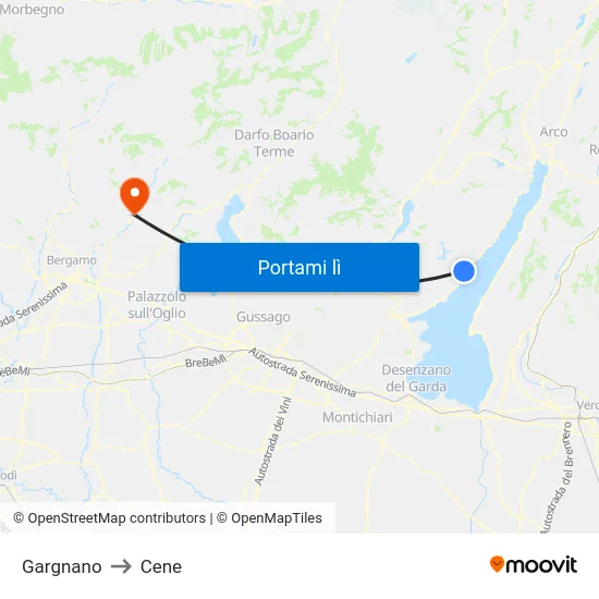 Gargnano to Cene map
