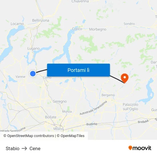 Stabio to Cene map