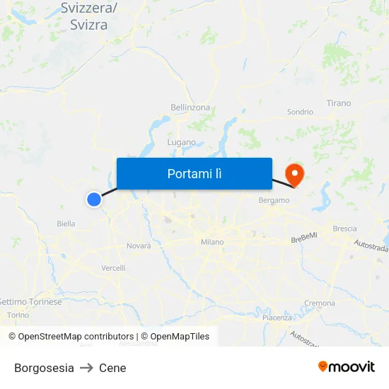 Borgosesia to Cene map