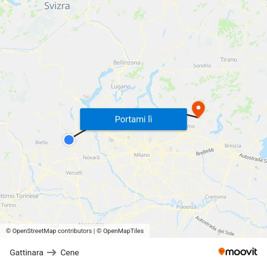 Gattinara to Cene map