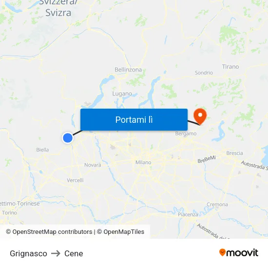 Grignasco to Cene map