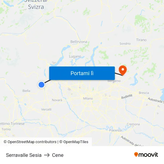 Serravalle Sesia to Cene map