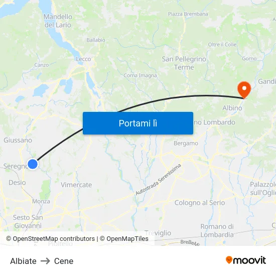 Albiate to Cene map