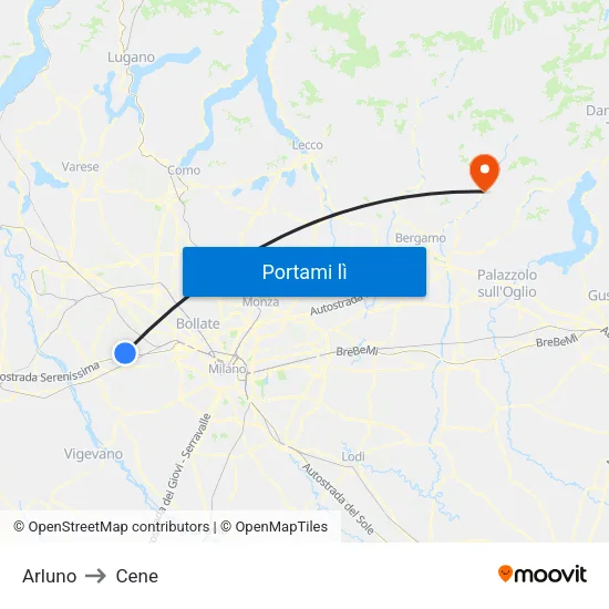 Arluno to Cene map