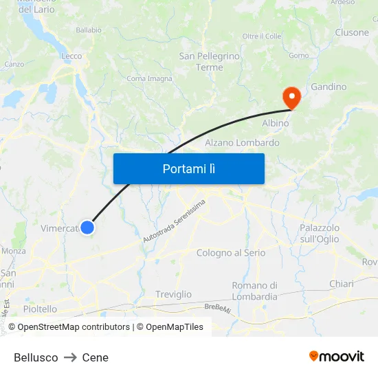 Bellusco to Cene map