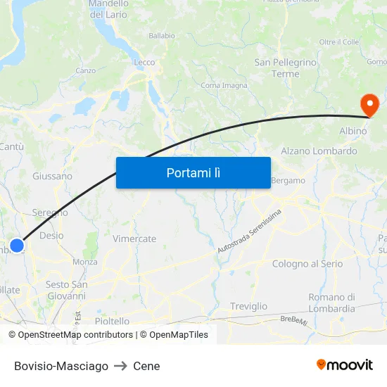 Bovisio-Masciago to Cene map