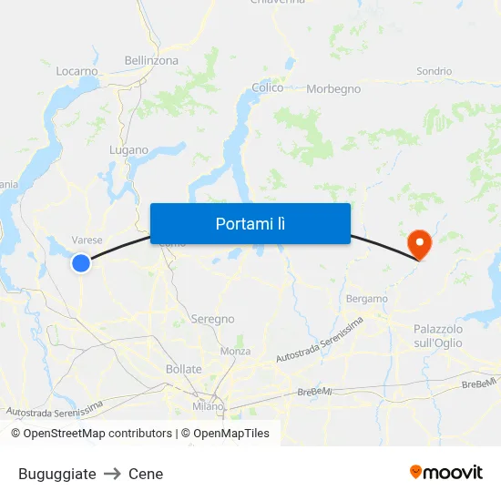 Buguggiate to Cene map