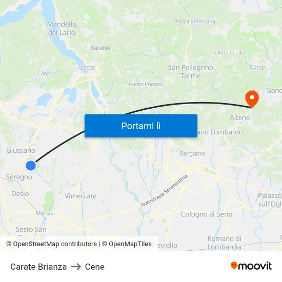 Carate Brianza to Cene map