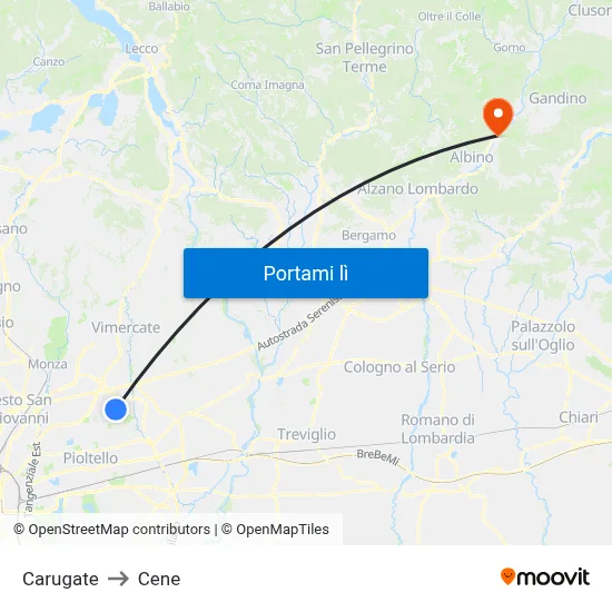 Carugate to Cene map