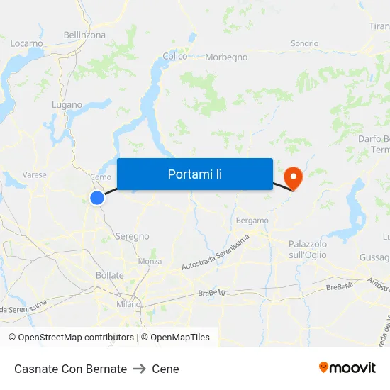 Casnate Con Bernate to Cene map