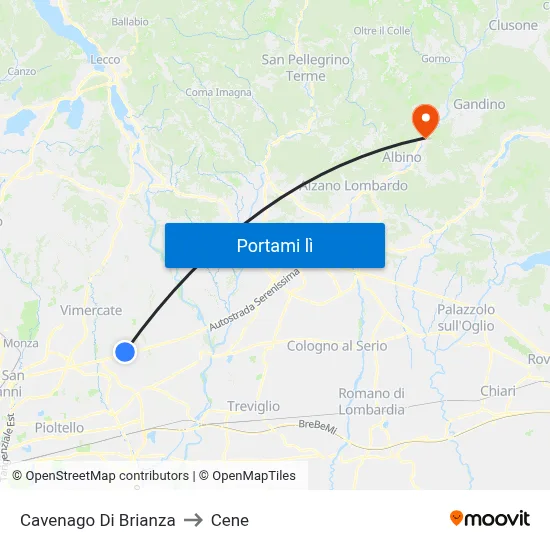 Cavenago Di Brianza to Cene map
