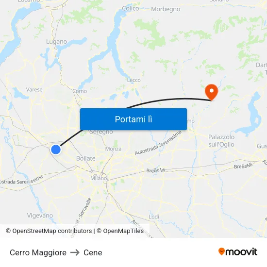 Cerro Maggiore to Cene map