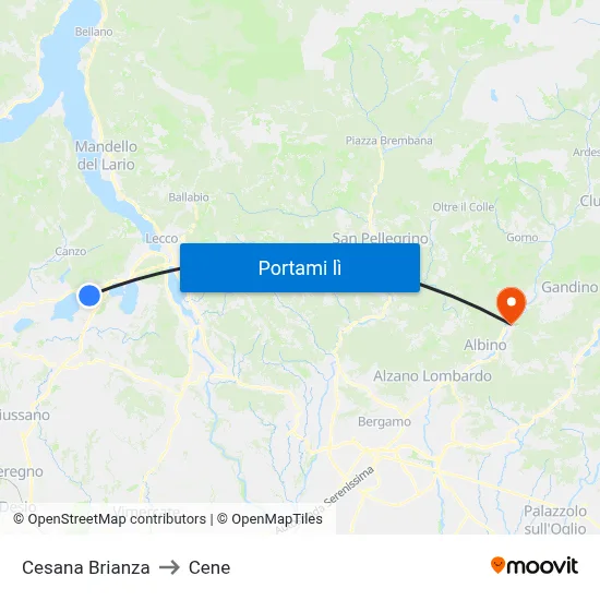 Cesana Brianza to Cene map