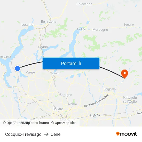 Cocquio-Trevisago to Cene map