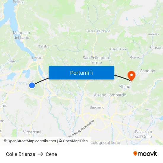Colle Brianza to Cene map