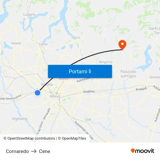 Cornaredo to Cene map