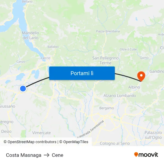 Costa Masnaga to Cene map