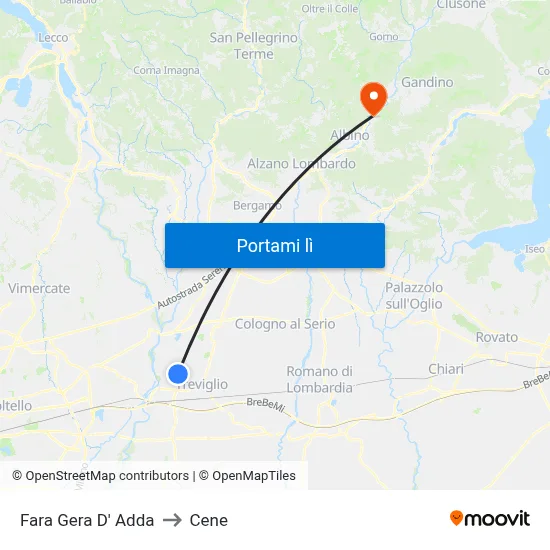 Fara Gera D' Adda to Cene map