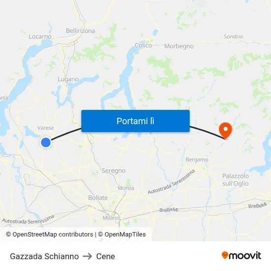 Gazzada Schianno to Cene map