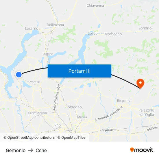Gemonio to Cene map