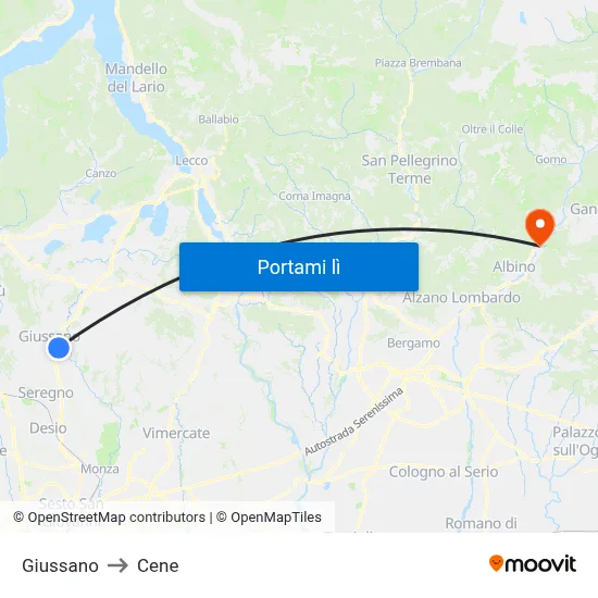 Giussano to Cene map