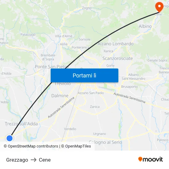Grezzago to Cene map