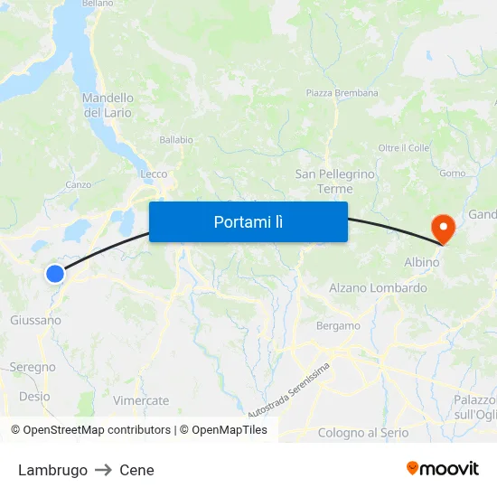 Lambrugo to Cene map