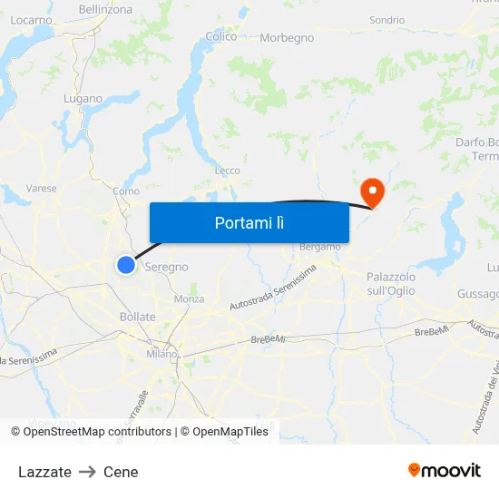 Lazzate to Cene map