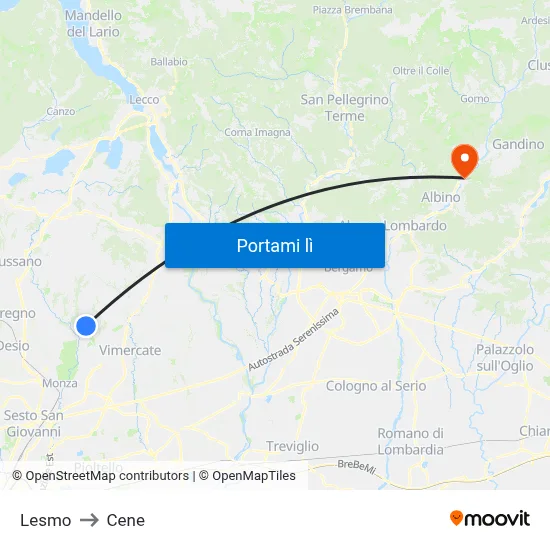 Lesmo to Cene map