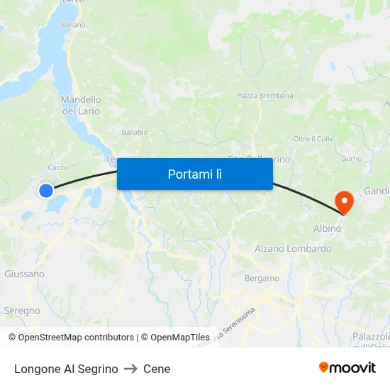 Longone Al Segrino to Cene map