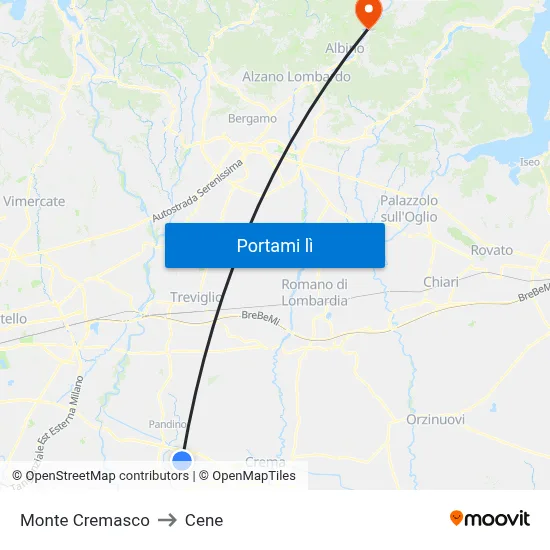 Monte Cremasco to Cene map
