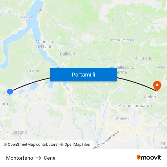 Montorfano to Cene map