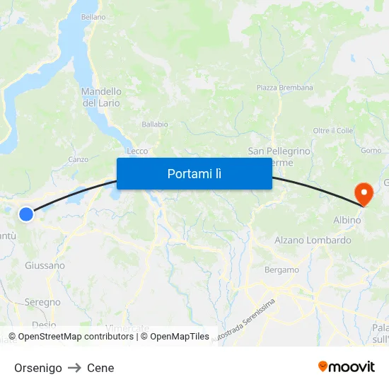Orsenigo to Cene map