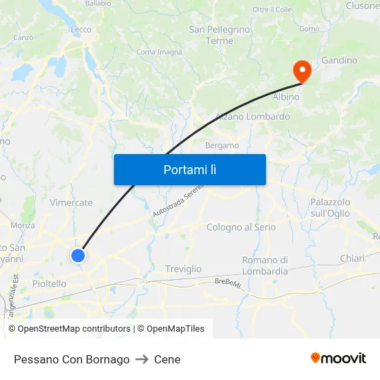 Pessano Con Bornago to Cene map