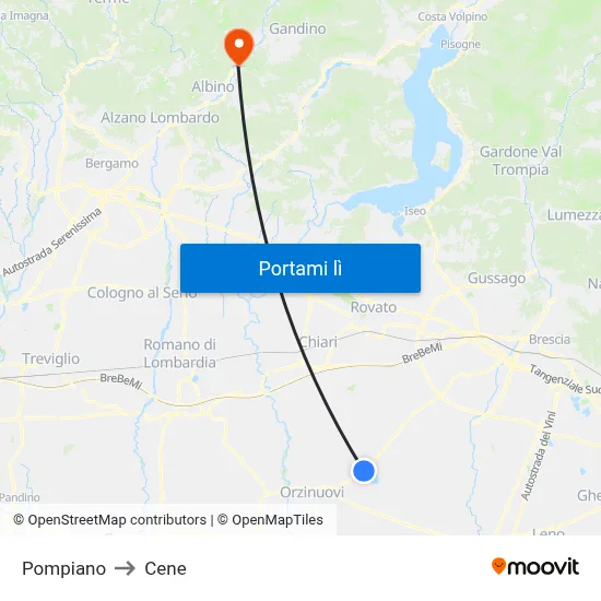 Pompiano to Cene map