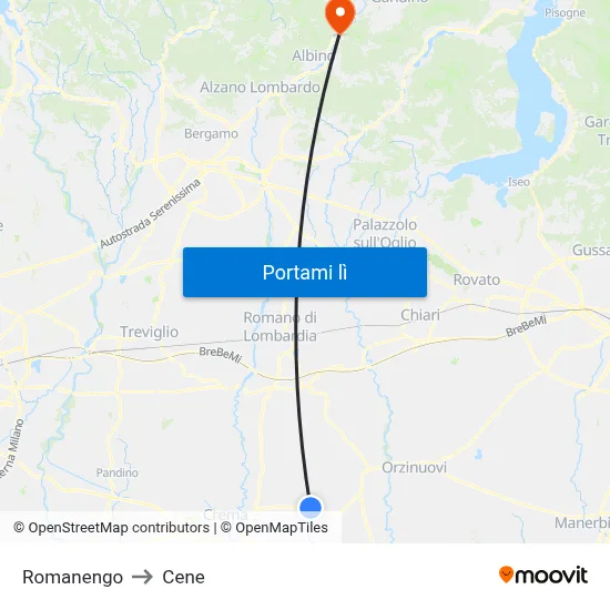 Romanengo to Cene map